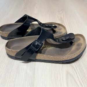 Birkenstock Gizeh Black Patent Birko Flor Thong Sandals Women’s 8 or 39